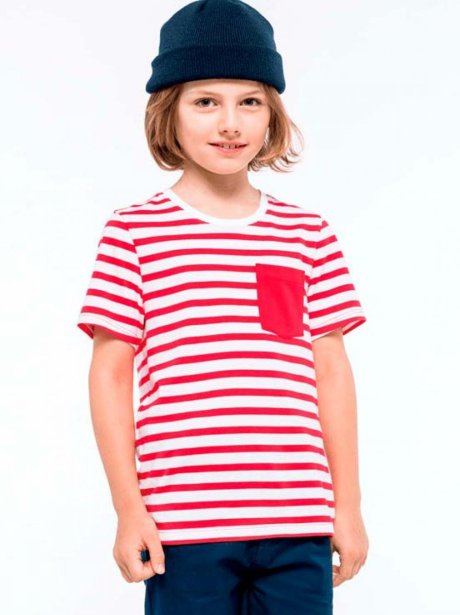 Kariban Kids' striped short sleeve sailor t-shirt with pocket (160g)