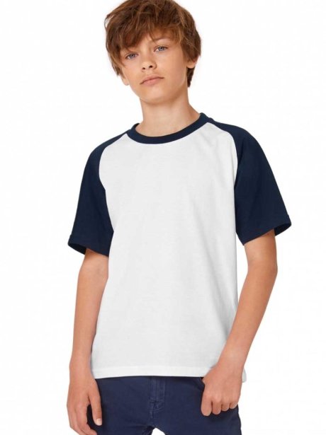 T-Shirt B&C Criança Baseball (185g)